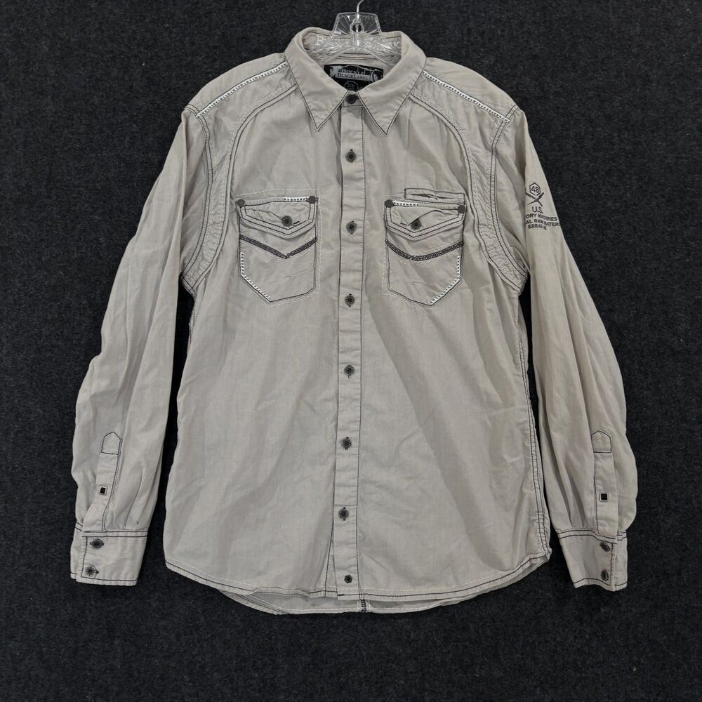 Buckle Black Label Shirt Mens Large Gray Athletic Fit Workwear Utility Western
